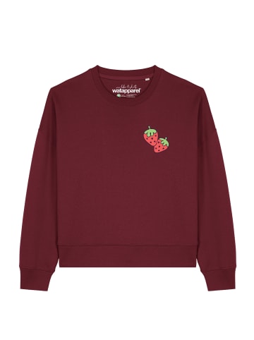 wat? Apparel Sweatshirt Strawberry in Weinrot