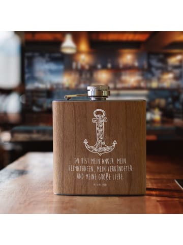 Mr. & Mrs. Panda Flachmann Edelstahl Anker Blau mit Spruch in Braun