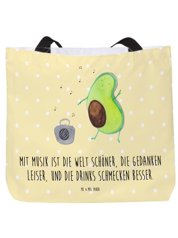 Mr. & Mrs. Panda Strandtasche Avocado Tanzen mit Spruch in Gelb Pastell