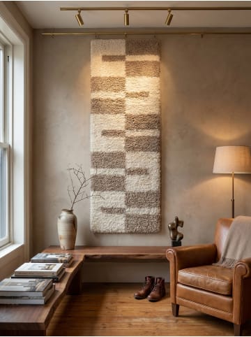 KADIMA DESIGN Teppich Hochflor Shaggy Waschbar Karo WERFEN Strapazierfähig in Beige