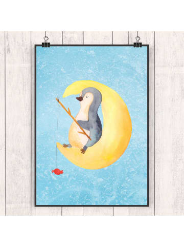 Mr. & Mrs. Panda Poster Pinguin Mond ohne Spruch in Eisblau