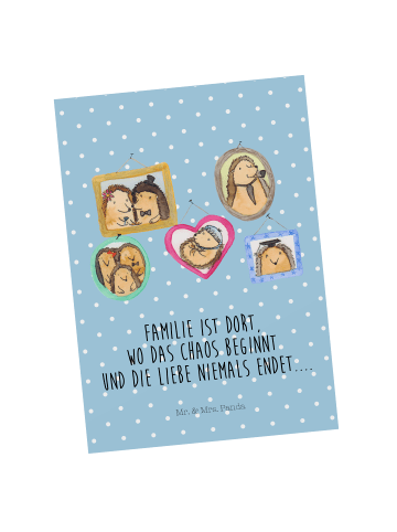 Mr. & Mrs. Panda Postkarte Igel Familie mit Spruch in Blau Pastell