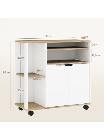 HOMCOM Küchenwagen-80L x 40B x 82H cm-Naturholz+Weiß