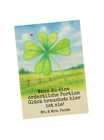 Mr. & Mrs. Panda Ansichtskarte Blume Kleeblatt Design mit Spruch in Weiß