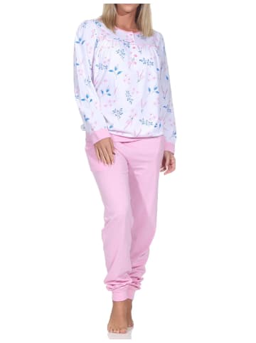 NORMANN Langarm Schlafanzug Pyjama Bündchen in rosa