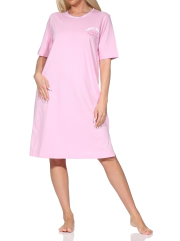 NORMANN Kurzarm Nachthemd edle Optik Übergrößen in rosa
