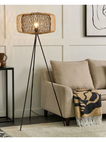 Beliani Stehleuchten JAVARI in Schwarz/Heller Holzfarbton - (W) 51 x (H) 145 x (L) 51 cm