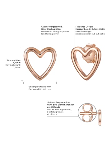 Glanzstücke München Ohrstecker Herz aus Sterling Silber in roségold
