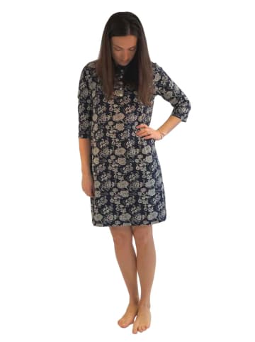 NORMANN Nachthemd halbarm Streifen und Knopfleiste am Hals - 47142 in Marine