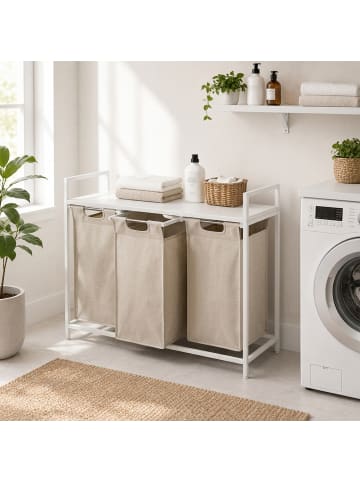 relaxdays Wäschekorb in Weiß/ Beige - (B)92,5 x (H)73 x (T)33 cm