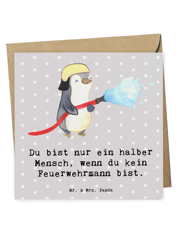 Mr. & Mrs. Panda Deluxe Karte Feuerwehrmann Herz mit Spruch in Grau Pastell