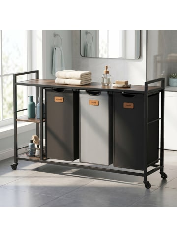 VASAGLE Wäschekorb Stevie in Grau-Schwarz - (B)33 x (H)80.5 x (T)117 cm