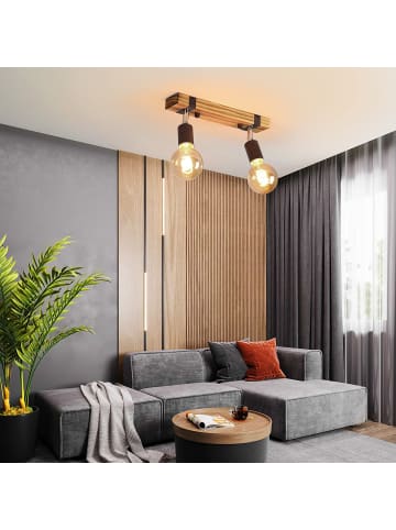 ZMH Deckenleuchte in schwarz 2-flammige E27 Deckenspots Vintage Holz L 30CM