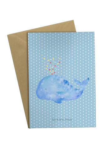 Mr. & Mrs. Panda Grußkarte Wal Konfetti ohne Spruch in Blau Pastell