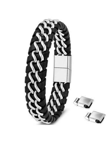 Himmelsflüsterer  Schwarz-Silbernes Herren-Armband aus Edelstahl und Leder