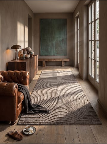 KADIMA DESIGN Kurzflorteppich mit 3D-Relief-Bogenmuster und festem Jute-Rücken in Braun