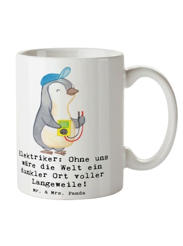 Mr. & Mrs. Panda Teetasse Elektriker Helden mit Spruch in Weiß