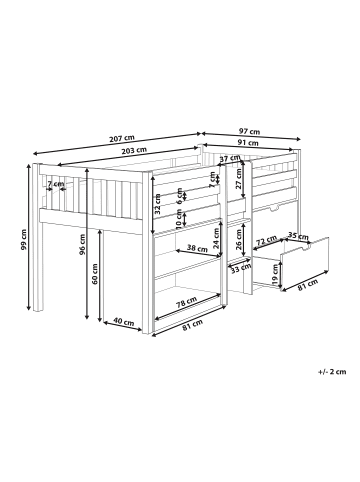 Beliani Kinderbett SUSVILLE in Braun/Weiß - (W) 97 x (H) 99 x (L) 207 cm