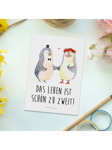 Mr. & Mrs. Panda Postkarte Pinguin Heirat mit Spruch in Weiß