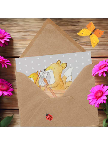 Mr. & Mrs. Panda Grußkarte Fuchs Kanufahren ohne Spruch in Grau Pastell