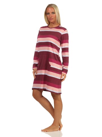 NORMANN Kuschel interlock Nachthemd Streifen und aufgesetzter Tasche - 69914 in rosa