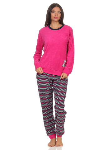 NORMANN Frottee Pyjama Schlafanzug langarm Bündchen und BärApplikation - 49987 in pink