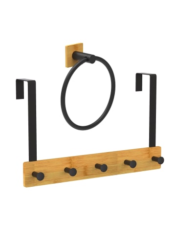 relaxdays 2-tlg. Handtuchhalter Set in Schwarz/ Natur