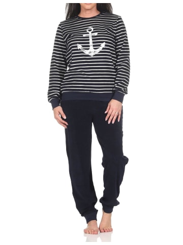 NORMANN Frottee Schlafanzug langarm Bündchen Maritime Optik in marine