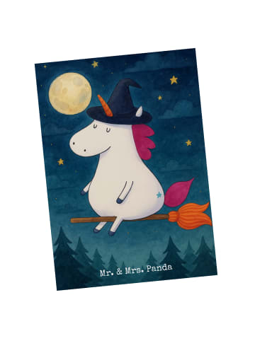 Mr. & Mrs. Panda Postkarte Einhorn Hexe Design ohne Spruch in Weiß