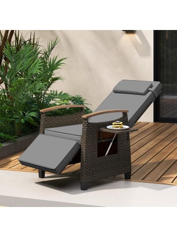 COSTWAY Gartensessel mit Liegefunktion & Kissen in Grau