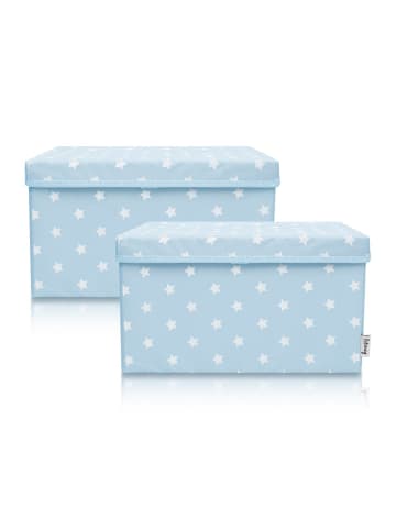 Lifeney Aufbewahrungsbox 2er-Set Hellblau Stern, 37 x 25 x 21 cm