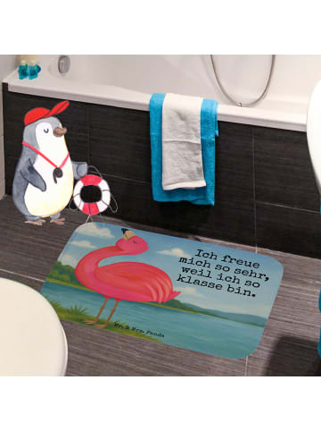 Mr. & Mrs. Panda Badvorleger Flamingo Stolz Design mit Spruch in Weiß