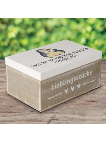 Mr. & Mrs. Panda Box aus Holz Pinguin umarmen mit Spruch in Weiß