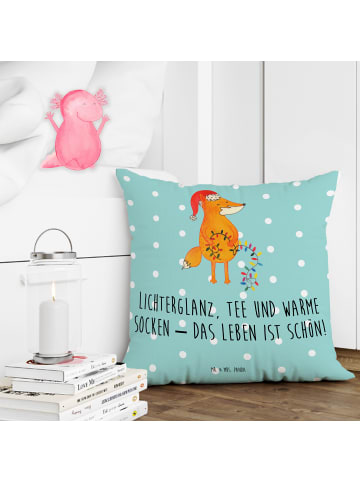 Mr. & Mrs. Panda kissen bedruckt Fuchs Weihnachten mit Spruch in Türkis Pastell