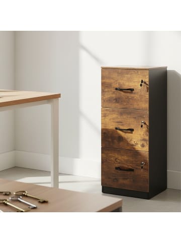 relaxdays Aktenschrank in Schwarz/ Braun - (B)40 x (H)103 x (T)40 cm