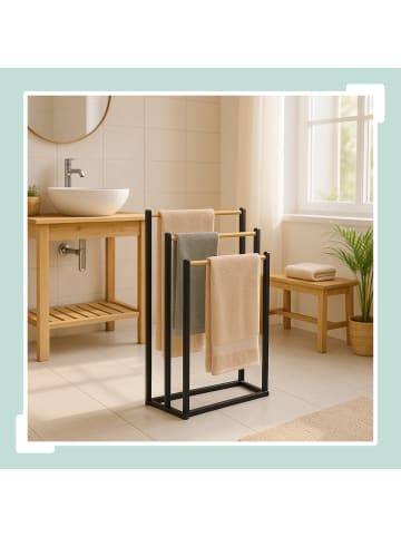 relaxdays Handtuchständer in Schwarz/ Natur - (B)45 x (H)76 x (T)21,5 cm