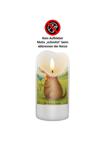 Mr. & Mrs. Panda Wachskerze Hund Blume Design mit Spruch in Weiß
