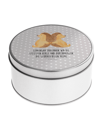 Mr. & Mrs. Panda Blechbüchse Igel händchenhaltend mit Spruch in Grau Pastell