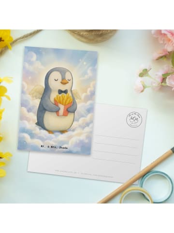 Mr. & Mrs. Panda Postkarte Pinguin Engel Pommes Design ohne Spruch in Weiß
