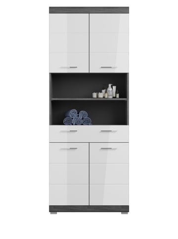 Inn.Furn Hochschrank weiß Hochglanz, grau 4-türig 74 x 191 cm