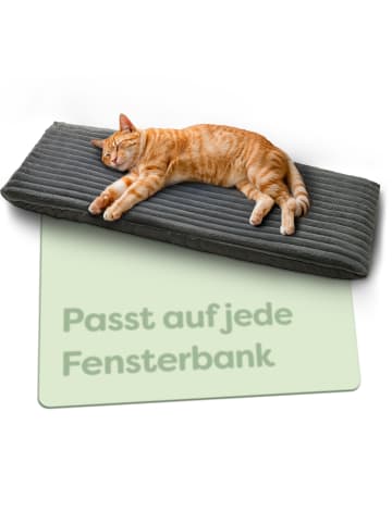 Knupis Fensterbank Katzenliege Selbstwärmend 90x28cm – Auflage Grau