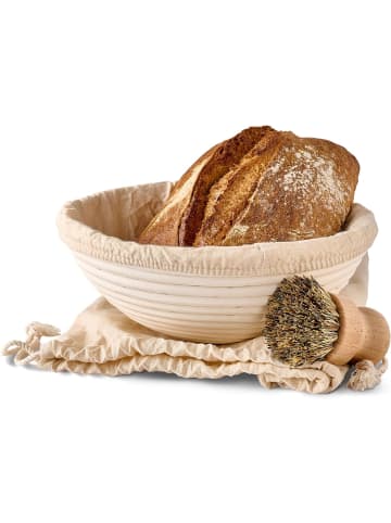 Praknu Gärkorb zum Brotbacken - Aus nachhaltigem Rattan - Rund - 25cm - Set