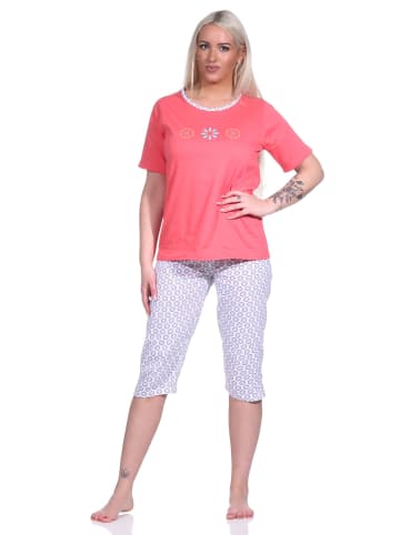 NORMANN Schlafanzug Capri Pyjama BlümchenMuster und Caprihose - 74528 in rot