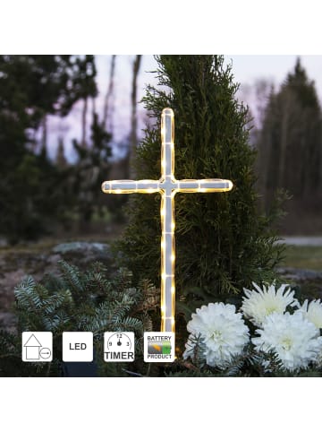 STAR Trading LED Grabkreuz ,Gravecross, Erdspieß, Batterie und Timer, warmweiß, H
