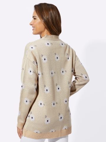 Sieh an! Long-Strickjacke in weiß-marine-gemustert