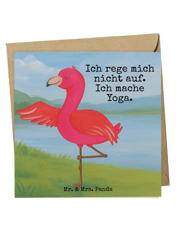 Mr. & Mrs. Panda Einladungskarte Flamingo Yoga Design mit Spruch in Weiß
