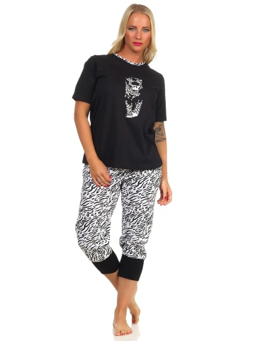 NORMANN Capri Pyjama kurzarm Schlafanzug Caprihose Bündchen Tiger in schwarz