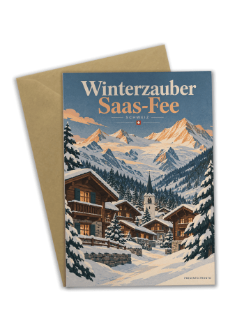 Grußkarte Berg winterlich Design mit Spruch in Weiß