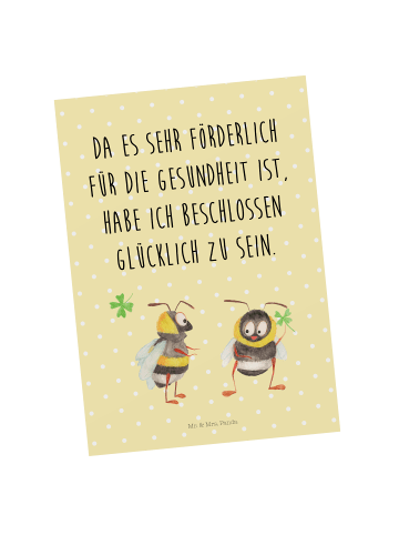 Mr. & Mrs. Panda Fotokarte Hummeln Kleeblatt mit Spruch in Gelb Pastell