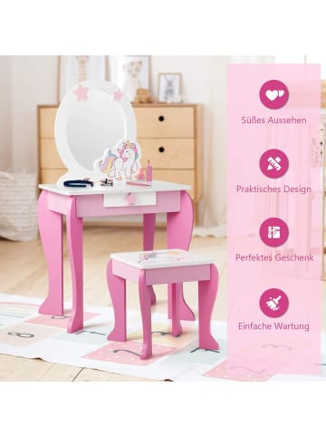 COSTWAY Schminktisch mit Hocker 3-7 Jahren in Rosa